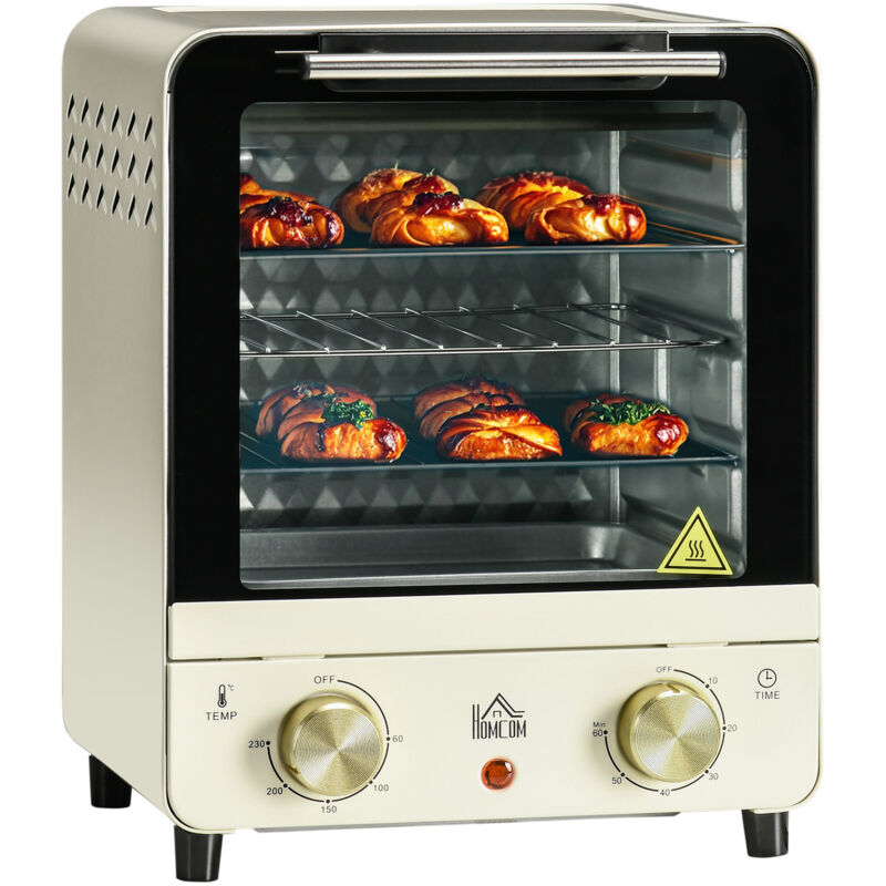 HOMCOM 15L Mini Oven Countertop Oven And Grill With 60-230 Adjustable Temperature, Cream