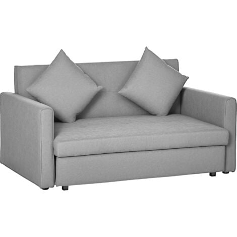 HOMCOM Convertible 2 Seater Sofa Bed with 2 Cushions Storage for Living Room Light Grey
