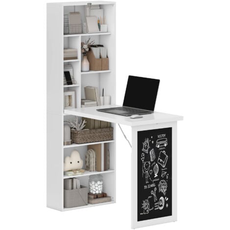 HOMCOM Convertible Desk with Blackboard Multi-function Computer Office White