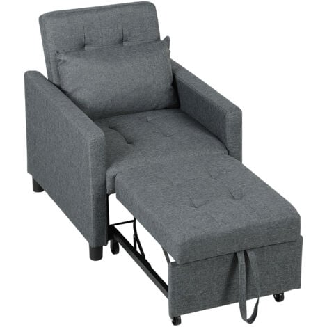 HOMCOM Convertible Single Chair Bed with Upholstered Fabric, Dark Grey
