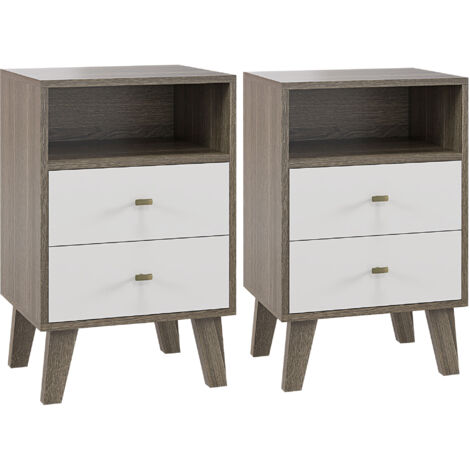 HOMCOM Coppia di Comodini Moderni con 2 Cassetti e Vano Aperto 40x34x64cm Grigio