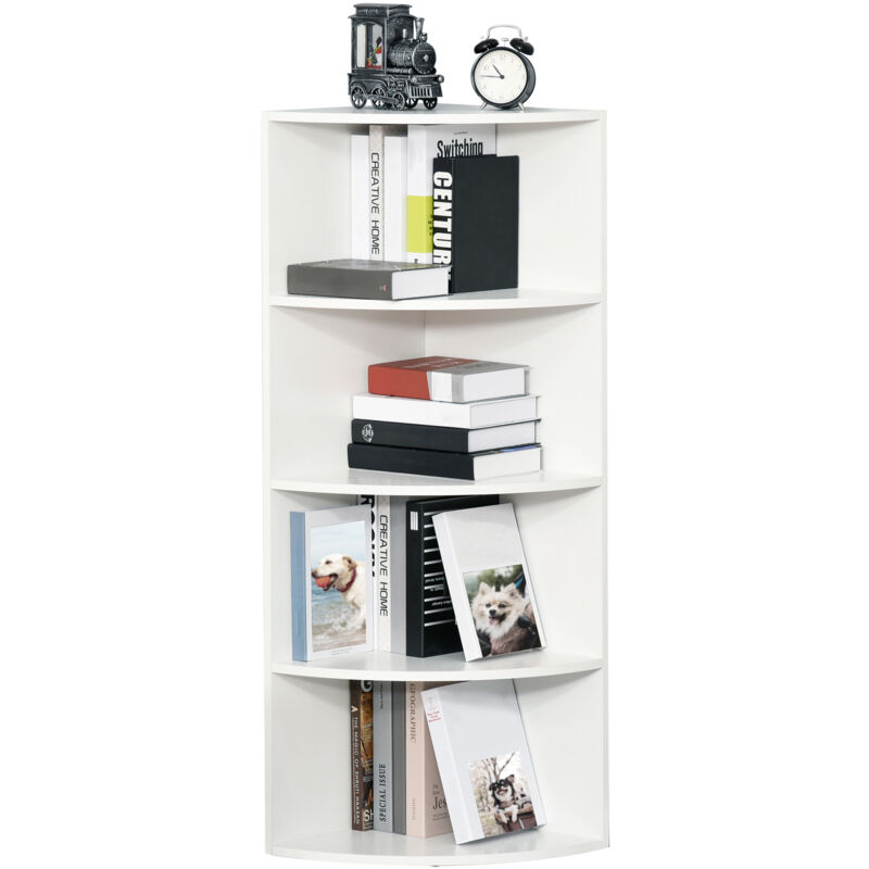 Homcom - Corner Shelf 4 Tier Fan Bookshelf Plants Stand Wood Freestanding Unit White