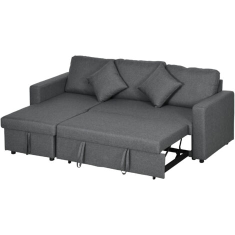 HOMCOM Corner Sofa Bed with Storage, 3 Seater Pull Out Sofa Bed, Dark Grey