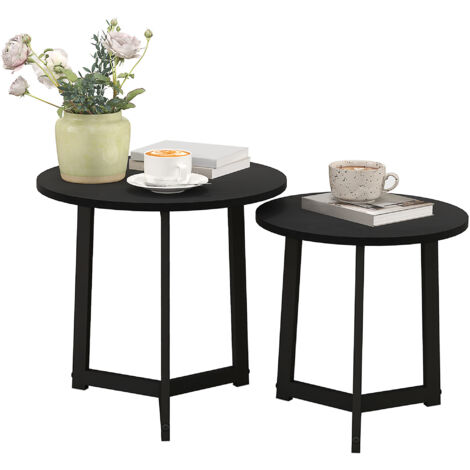 HOMCOM Couchtisch rund 2er Set, Beistelltisch aus MDF und Stahl, im modern Design, Stapelbar, Kaffeetisch Sofatisch Wohnzimmertisch für Wohnzimmer Schlafzimmer, Schwarz