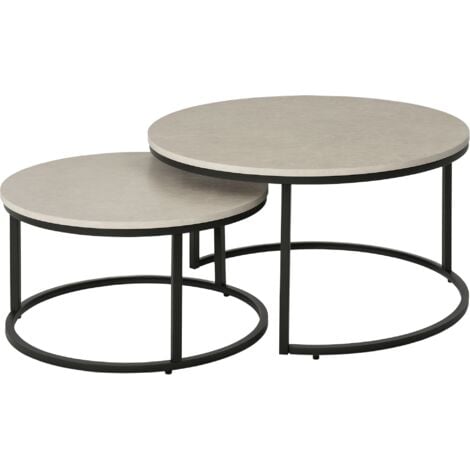HOMCOM Couchtisch rund 2er Set Stapelbarer Beistelltisch mit Metallrahmen, Wohnzimmertisch mit Marmoroptik Kaffeetisch für Wohnzimmer Schlafzimmer 78,5 x 78,5 x 46,5 cm Hellgrau