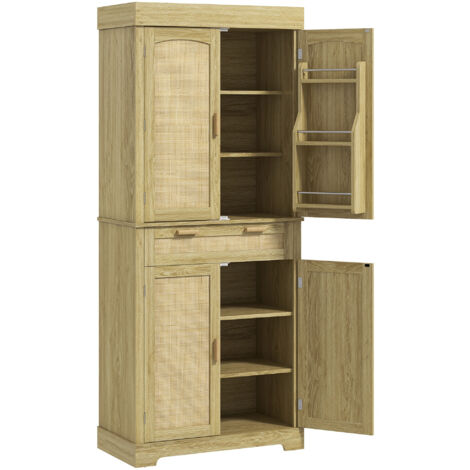 HOMCOM Credenza Cucina Bohemien con 2 Armadietti e Cassetto in Legno e Rattan