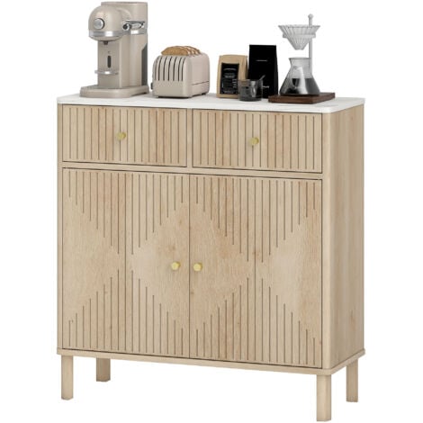 HOMCOM Credenza Cucina con 2 Cassetti, Armadietto e Piano Effetto Marmo Rovere