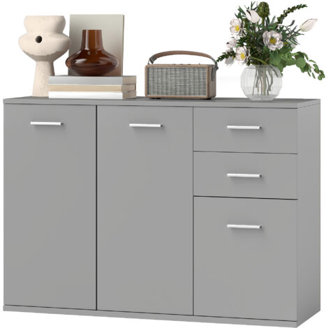 HOMCOM Credenza Cucina con 3 Armadietti e 2 Cassetti in Legno Grigio Chiaro