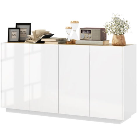 HOMCOM Credenza Cucina con Armadietti 2 Ante e Ripiani Regolabili Bianco Lucido