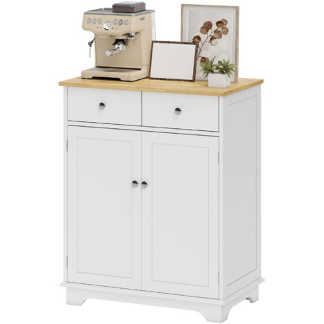 HOMCOM Credenza Cucina con Armadietto 2 Ante e 2 Cassetti, Bianco e Legno