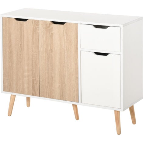 HOMCOM Credenza Cucina Stile Nordico con Cassetto e Armadietti in Legno