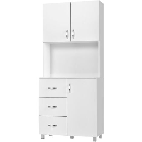 HOMCOM Credenza in Legno Bianco con 2 Armadietti 1 Ripiano Aperto e 3 Cassetti