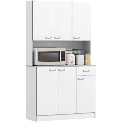 HOMCOM Credenza Moderna con Cassetti e Armadietti in Legno Bianco Grigio