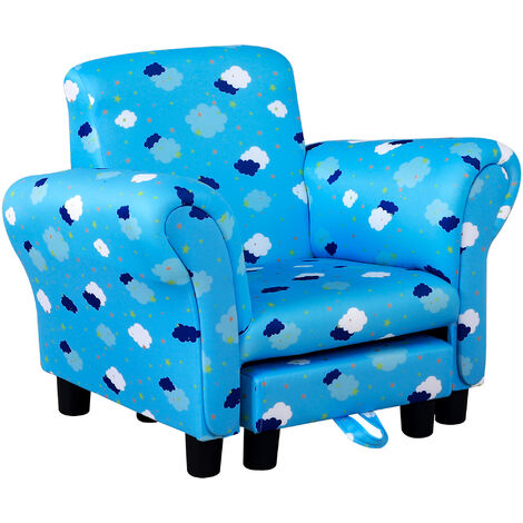 HOMCOM Cute Cloud Star Child Armchair Seat Wood Frame w/ Footrest Padding Blue