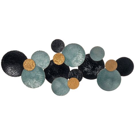 HOMCOM Décoration Murale 3D en Métal avec Motif de Cercles, 121 x 53 cm, Bleu et Noir