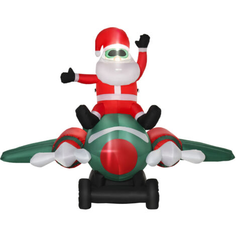 HOMCOM Decorazione Natalizia Esterno 160cm Babbo Natale Gonfiabile su Aereo Luci