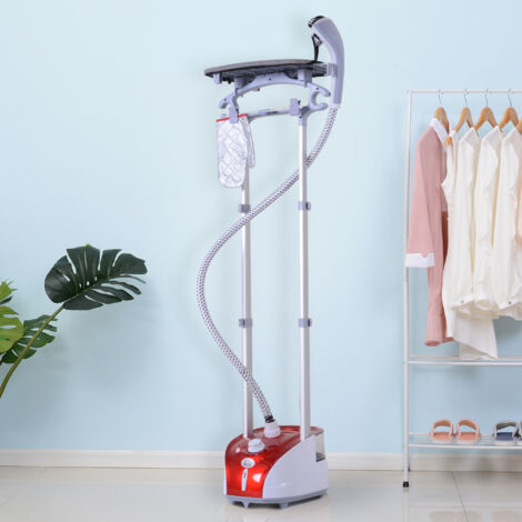 HOMCOM Défroisseur vapeur vertical 1950 W 32g/min. réservoir d'eau de 2 litres. tige télescopique. fer vertical autonomie 45min. 11 températures réglables. prêt en 38s. planche et cintre fournis rouge