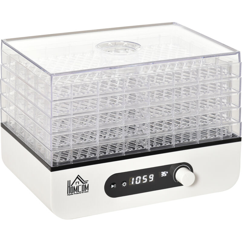 

Deshidratador de Alimentos 400W con 5 Bandejas Pantalla LCD Temperatura Ajustable 35-70 ℃ y Temporizador de 72 Horas sin BPA 29x19x21,5 cm Blanco