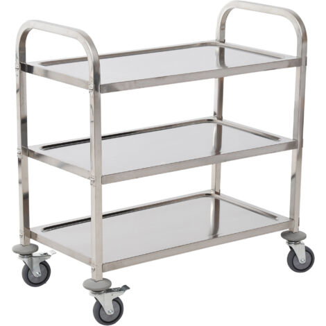 Homcom – Desserte de cuisine à roulettes 3 étagères 90,5L x 50,5l x 88,2H cm – Acier inoxydable chromé – Charge max. 150 Kg