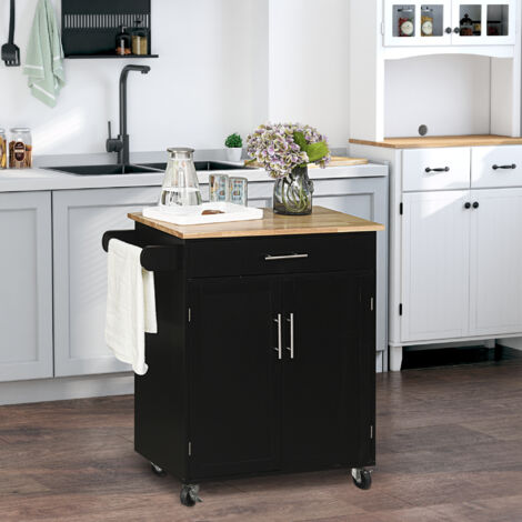 HOMCOM Desserte de cuisine sur roulettes chariot de service Ilot de cuisine avec tiroir de placard et porte-torchons - 83l x 45P x 91.5H cm noir