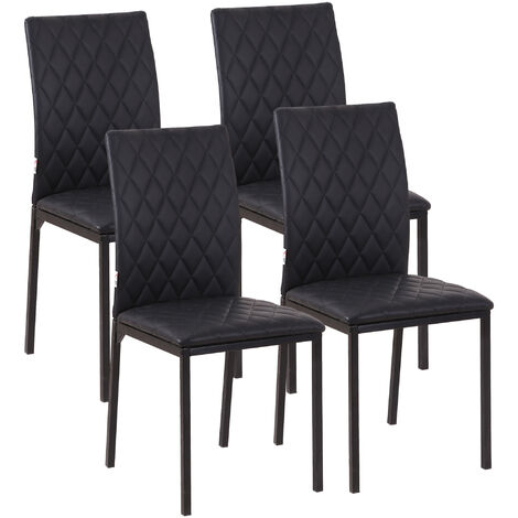 HOMCOM Dining Chairs Faux Leather Accent Chairs for Kitchen, Set of 4, Black