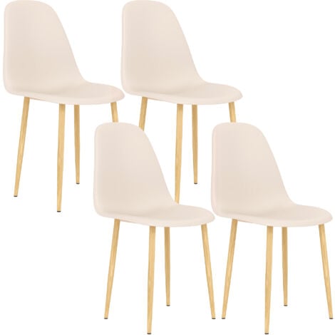 HOMCOM Dining Chairs Set of 4 w/ Curved Back, Steel Legs, Khaki
