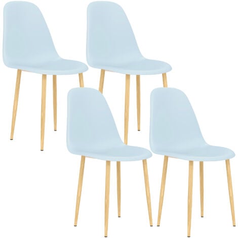 HOMCOM Dining Chairs Set of 4 w/ Curved Back, Steel Legs, Light Blue