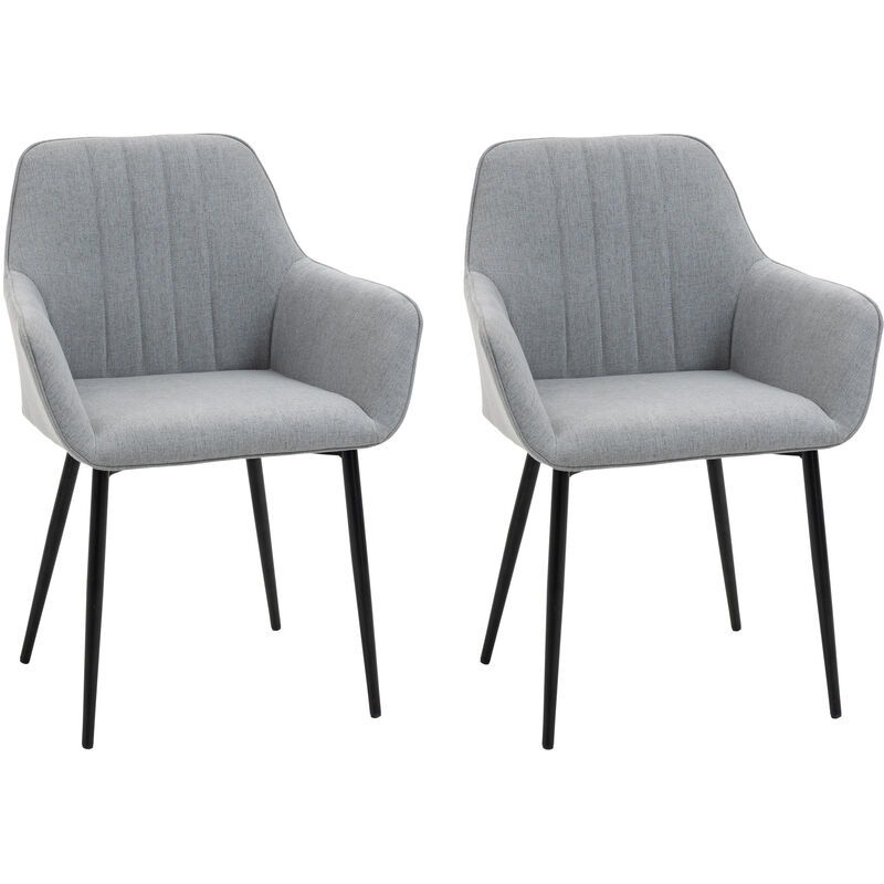 HOMCOM Dining Chairs Upholstered Linen Fabric Accent Chairs with Metal Legs, Set of 2, Light Grey