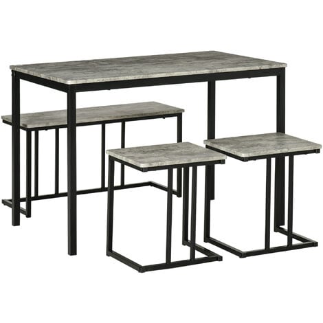HOMCOM Dining Table Set, Concrete Effect  Table and Chairs for 4 People, Grey
