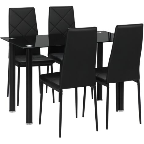 HOMCOM Dining Table Set for 4, Kitchen Table and Chairs w/ Padded Seat Black