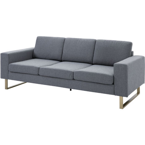 Homcom Divano a 3 Posti con Cuscini in Tessuto di Lino Grigio scuro, 200x82x78cm