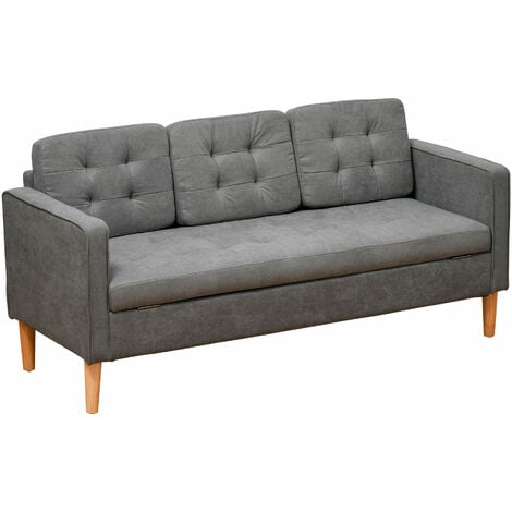 HOMCOM Divano Contenitore 3 Posti Design Scandinavo in Tessuto Grigio