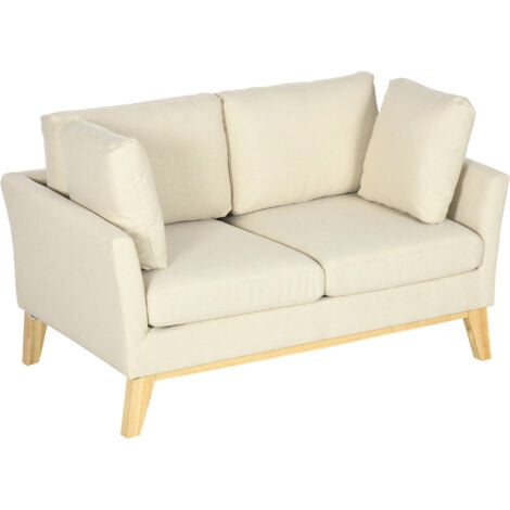 HOMCOM Divano da 2 Posti 137x78x78cm Beige in Legno di Eucalipto
