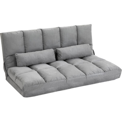 HOMCOM Divano da Terra Pieghevole Schienale Reclinabile su 7 Livelli e Cuscini, 130x73x60cm Grigio Chiaro