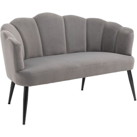 HOMCOM Divano in Velluto 2 Posti Schienale a Conchiglia Gambe in Metallo Grigio