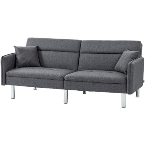 HOMCOM Divano Letto 3 Posti Clic Clac 2 Cuscini Schienale Reclinabile Grigio