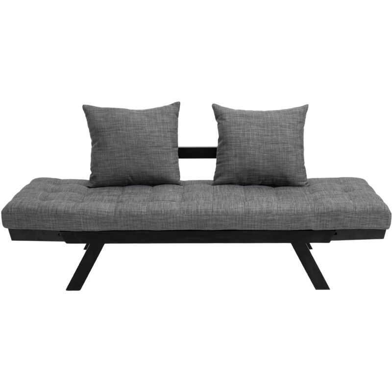 Divano Letto Chaise Longue in Rovere Nero e Tessuto di Lino