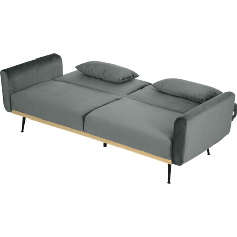HOMCOM Divano Letto Clic Clac 3 Posti Vellutato 2 Cuscini Grigio