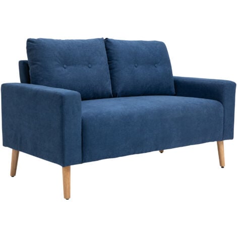 HOMCOM Divano Moderno 2 Posti Stile Nordico in Poliestere e Legno Blu