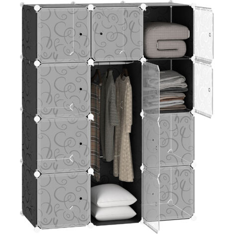 HOMCOM DIY Kleiderschrank Regalsystem mit 2 große und 9 kleinen Würfeln DIY-Würfelregal, Schuhregal, Aufbewahrungsregal für Büchern Spielzeug Schwarz 111 x 47 x 145 cm