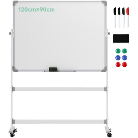 HOMCOM Doppelseitiges Magnetisches Whiteboard mit Ständer 120 x 90 cm Trocken Abwischbar Magnettafel mit Stiftablage und Alurahmen Drehbares Mobiles Magnetisch für Büro, Haus