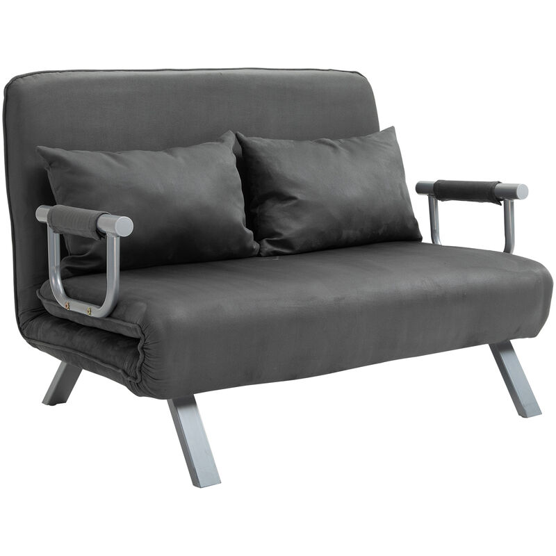 Homcom - 2-Sitzer Schlafsofa mit Armlehne 3-in-1 Schlafsessel Gästebett Klappmatratze Klappbett Chaiselongue Multifunktion Wildlederimitat Grau 105 x