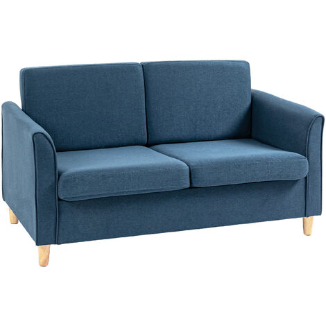 HOMCOM Double Seat Sofa Loveseat Couch w/Armrest Linen Upholstery Blue