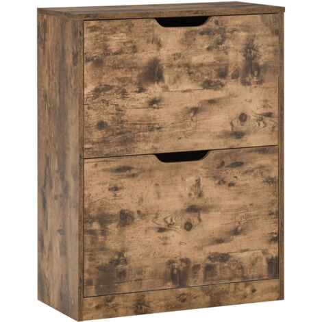 HOMCOM Drawer Shoe Cabinet Industrial Shoe Cupboard w/ Flip Doors for Hallway 2 Drawer