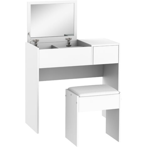 HOMCOM Dressing Table Set Cushioned Stool Flip-up Mirror Drawer Chipboard White