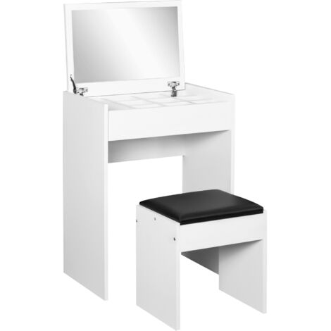 HOMCOM Dressing Table Set Padded Stool with Flip-up Mirror Multi-purpose White