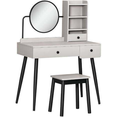 HOMCOM Dressing Table Set with 3 Drawers, Storage shelves and Stool Gray