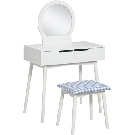 main image of "HOMCOM Dressing Table Vanity Table Set Make Up Table with Mirror & Stool White"