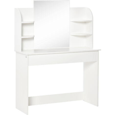 main image of "HOMCOM Dressing Table w/ Drawer Mirror 6 Shelves Vanity Makeup Spot White"