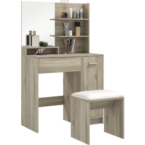 HOMCOM Dressing Table with Mirror and Stool, Makeup Desk for Bedroom
